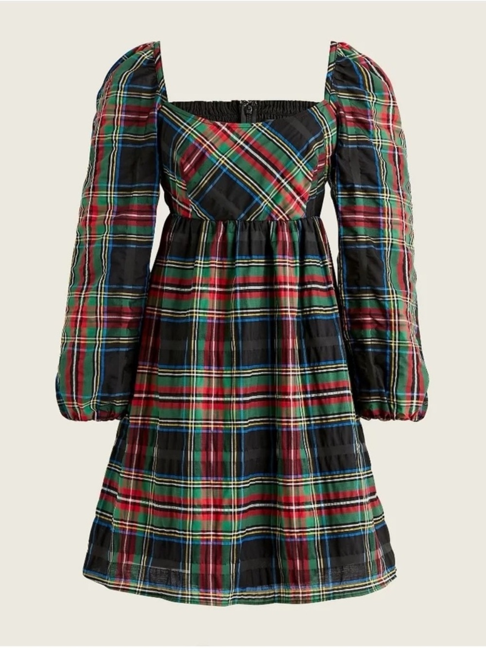 J. Crew Women's Puff Sleeve Mini Dress Babydoll Stewart Tartan BD491 Size 10